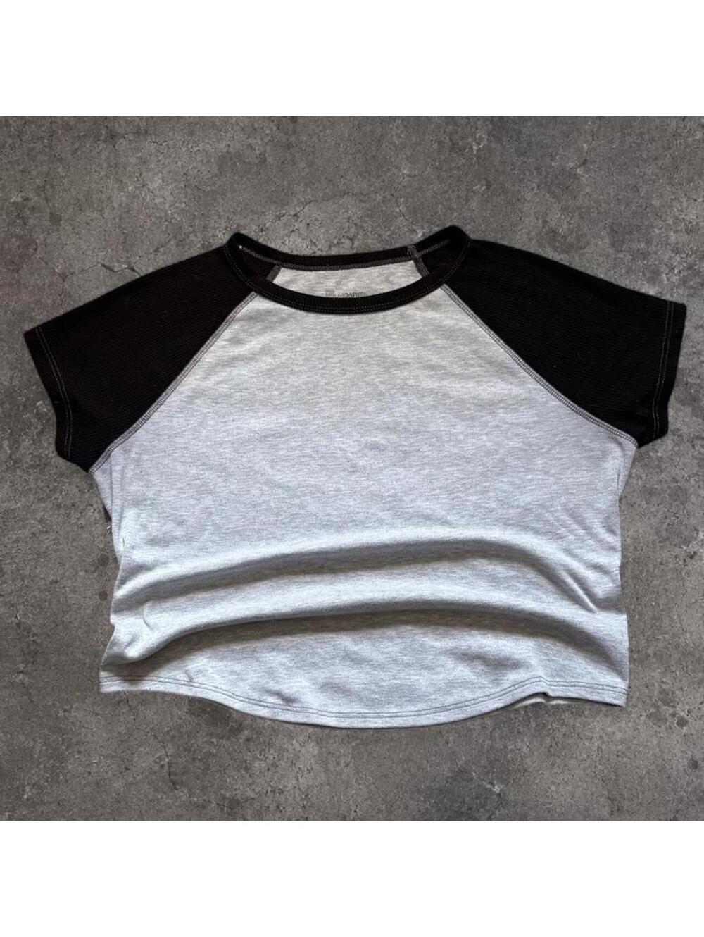 Fire cropped baseball tee with black raglan sleeves
